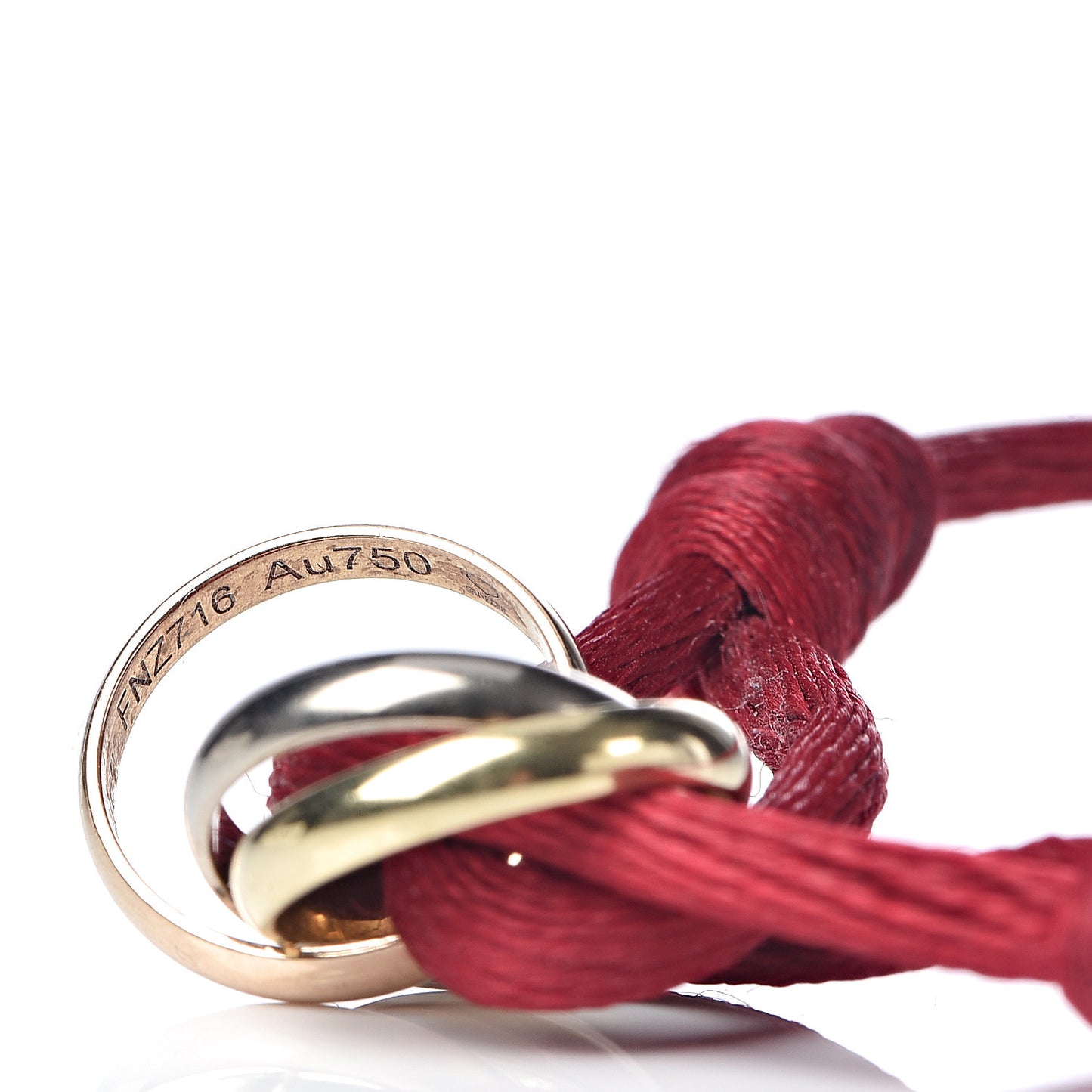 18K Pink Yellow White Gold Trinity Cord Bracelet Red