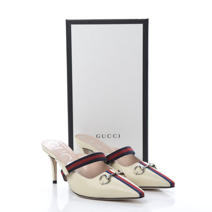 Gucci Malaga Kid Sylvie Web Cross Strap Mid-Heel Slides 36.5 Vintage White 11 of 11