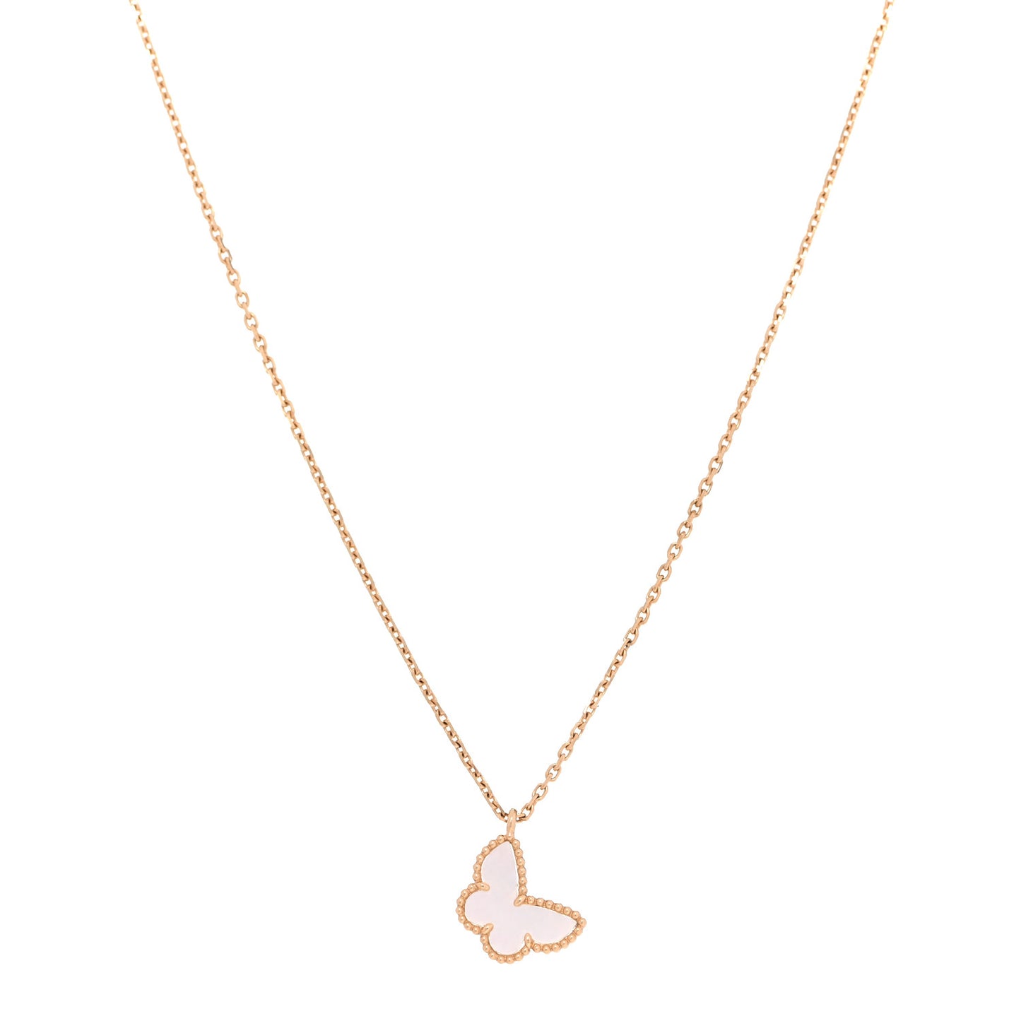 18K Yellow Gold Mother of Pearl Sweet Alhambra Butterfly Pendant Necklace