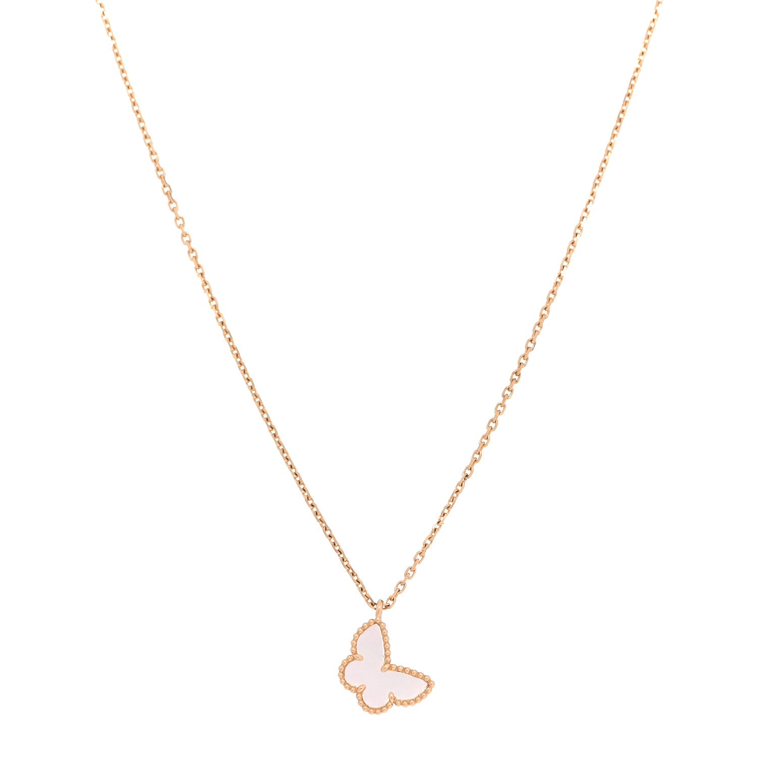 Van Cleef & Arpels 18K Yellow Gold Mother of Pearl Sweet Alhambra Butterfly Pendant Necklace 1 of 8