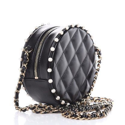 Chanel Calfskin Quilted Pearl Round Clutch With Chain Black 3 of 11