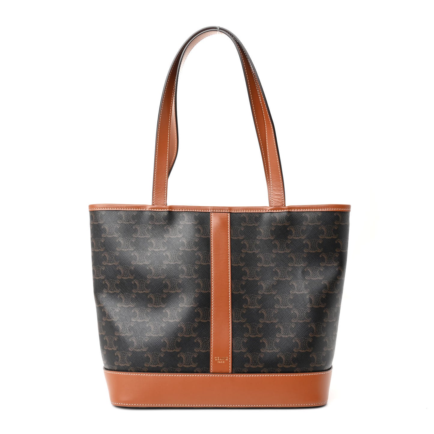 Triomphe Canvas Calfskin Small Cabas Bag Tan