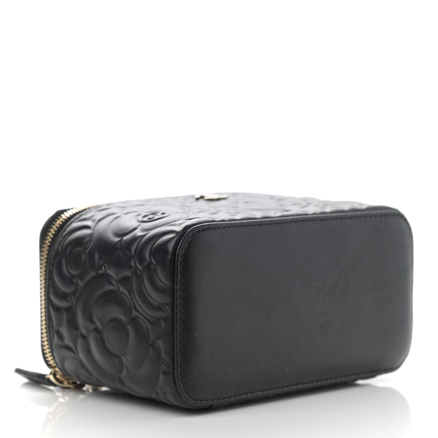 Lambskin Camellia Embossed Small Vanity Case With Chain Black
