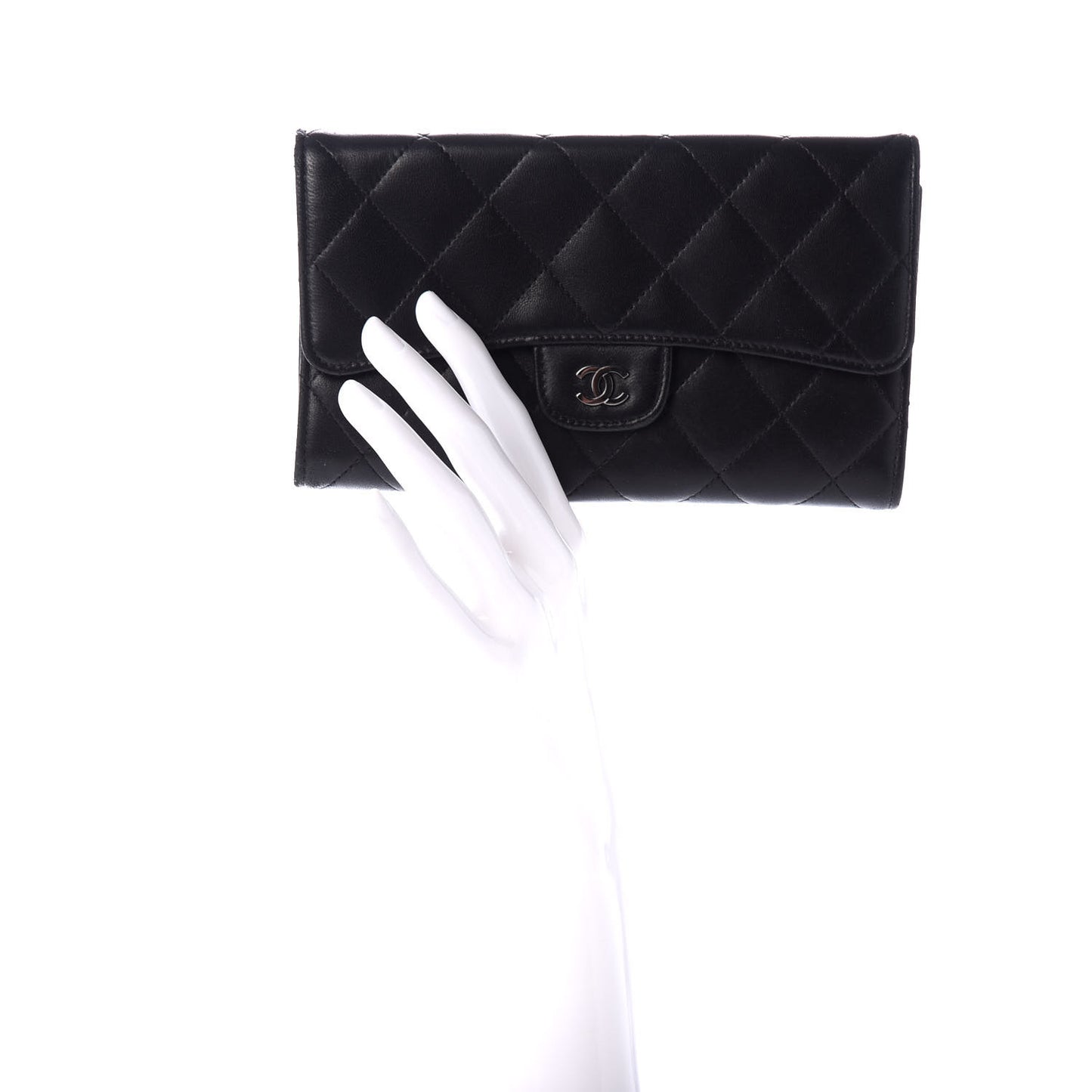 Lambskin Quilted Large Flap Wallet Black
