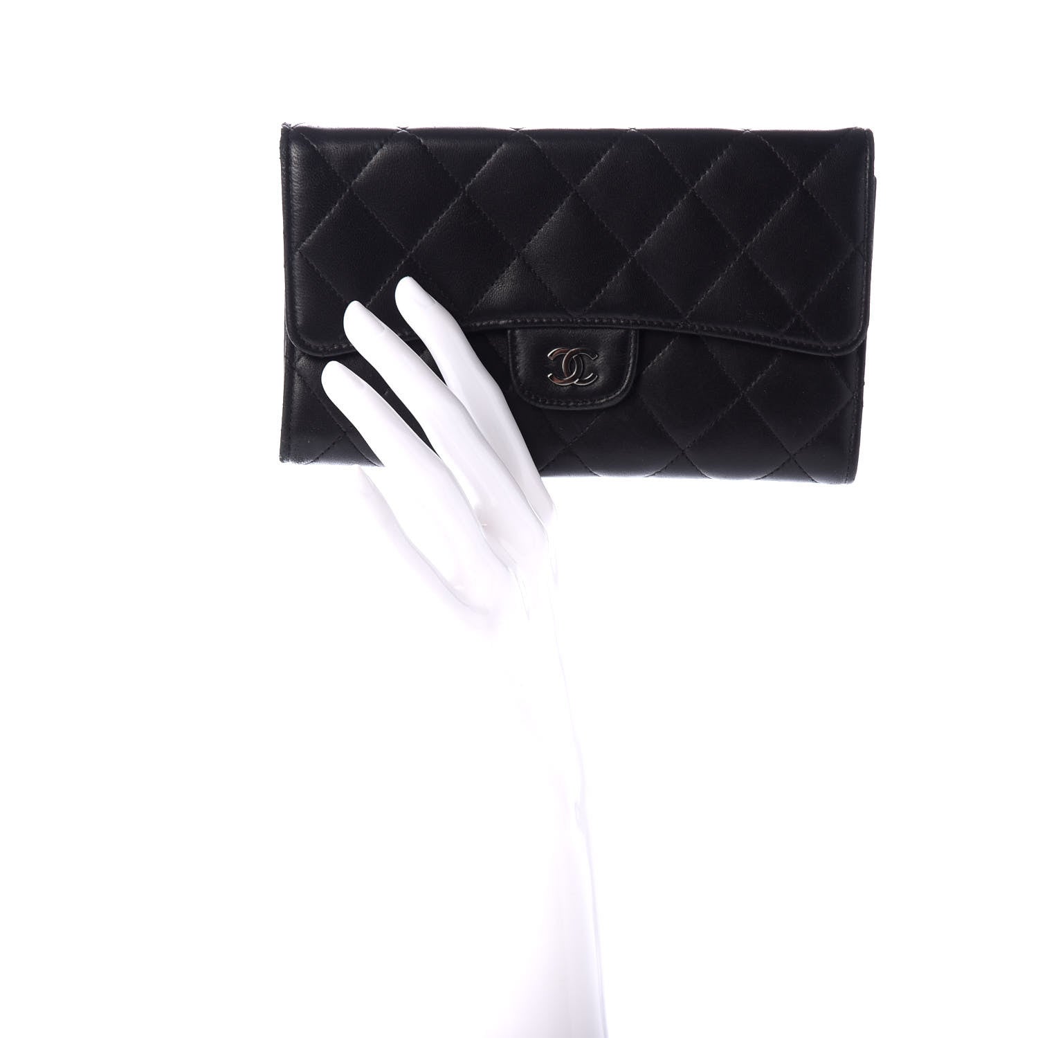 Chanel Lambskin Quilted Large Flap Wallet Black 2 of 8