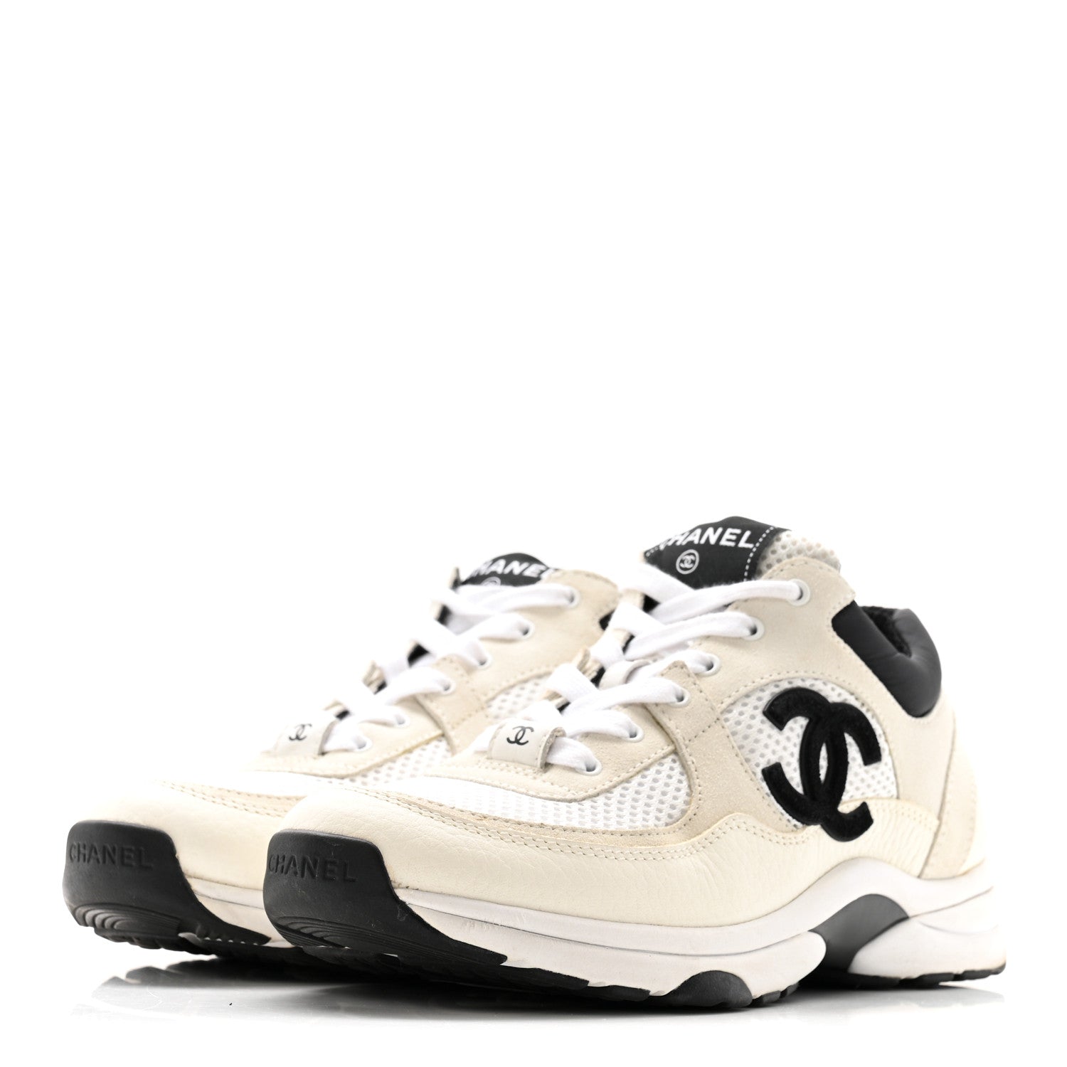 CHANEL レディース　38 Chanel Mesh Suede Calfskin Grained Calfskin Womens CC Sneakers 38