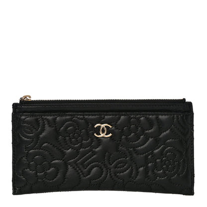 Chanel Lambskin Camellia Embossed Classic Zip Pouch Black 1 of 10