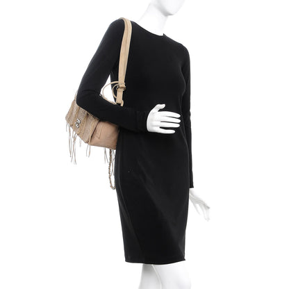 Chanel Suede Calfskin Perforated Fringe Flap Beige 2 of 14