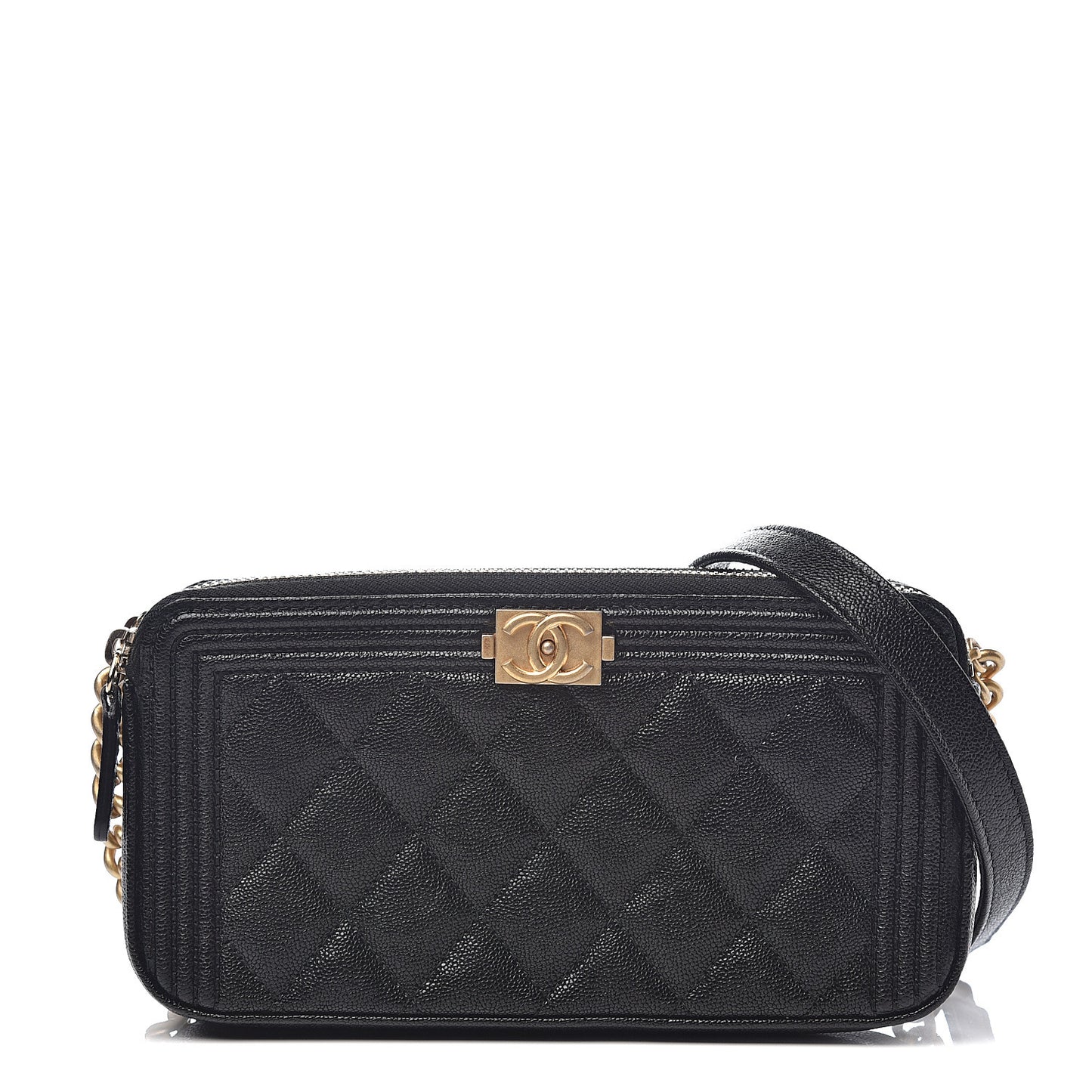 Caviar Quilted Small Boy Clutch With Chain Black