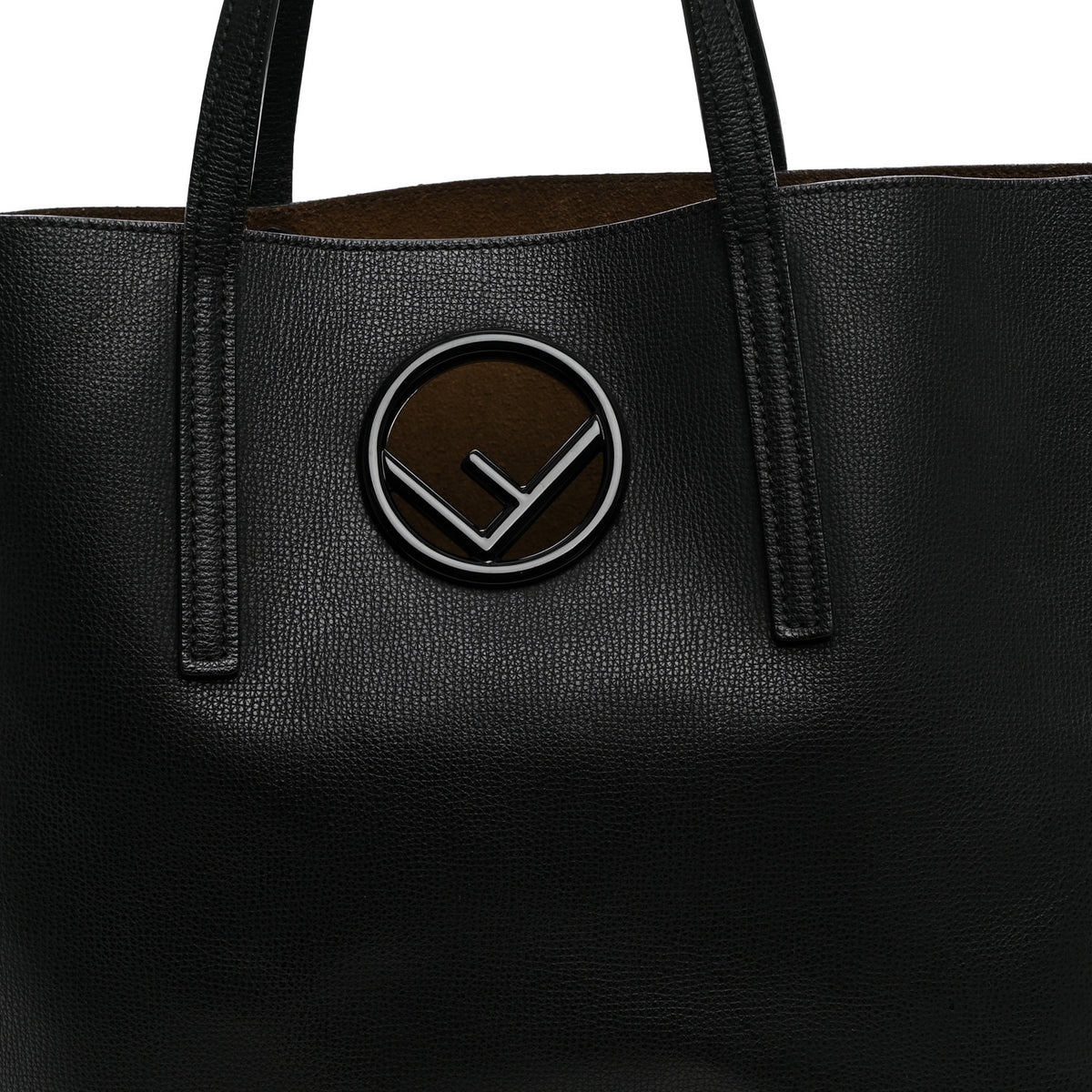 Fendi Vitello Vienna Enamel F is Fendi Shopping Tote Black Taupe 8 of 11