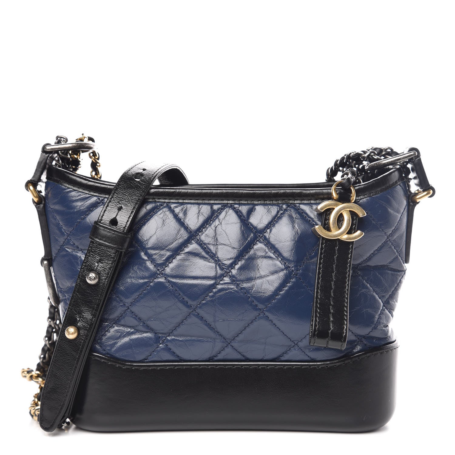Chanel Aged Calfskin Quilted Small Gabrielle Hobo Navy Black 1 of 10