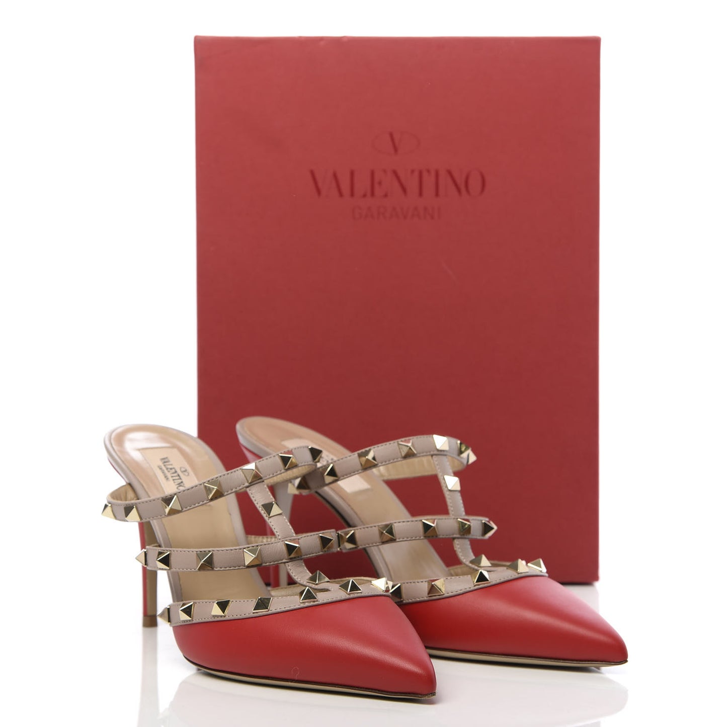 Calfskin Rockstud 90mm Cage Mules 39 Rouge Pur Poudre
