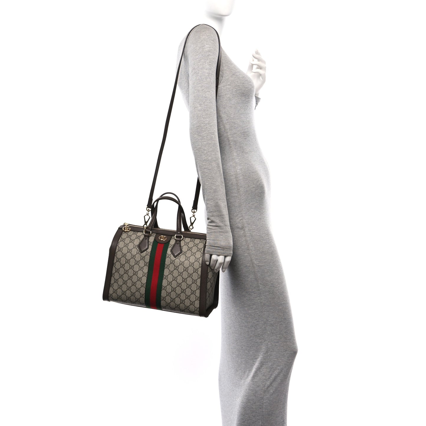 GG Supreme Monogram Web Medium Ophidia Tote Bag Brown