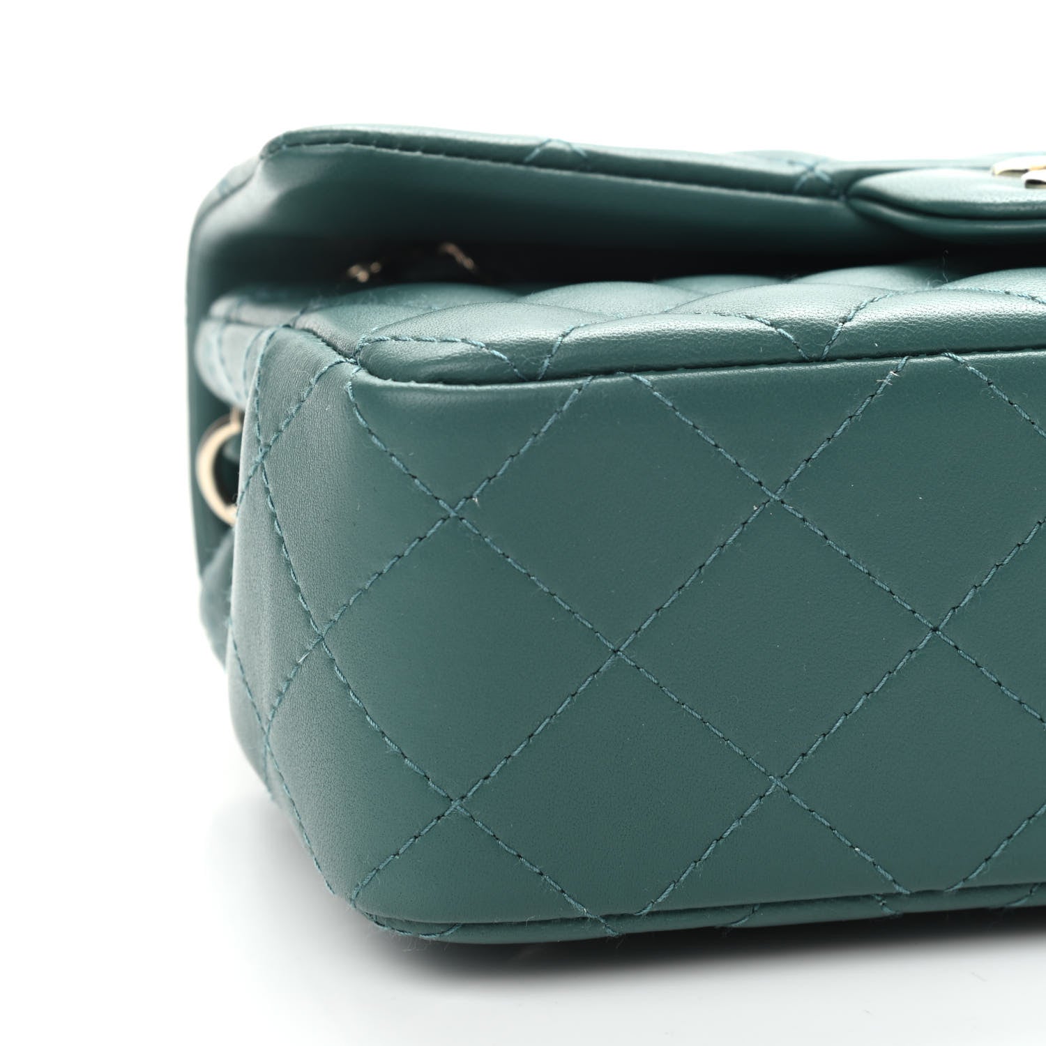 Chanel Lambskin Quilted Mini Rectangular Flap Dark Green 7 of 8