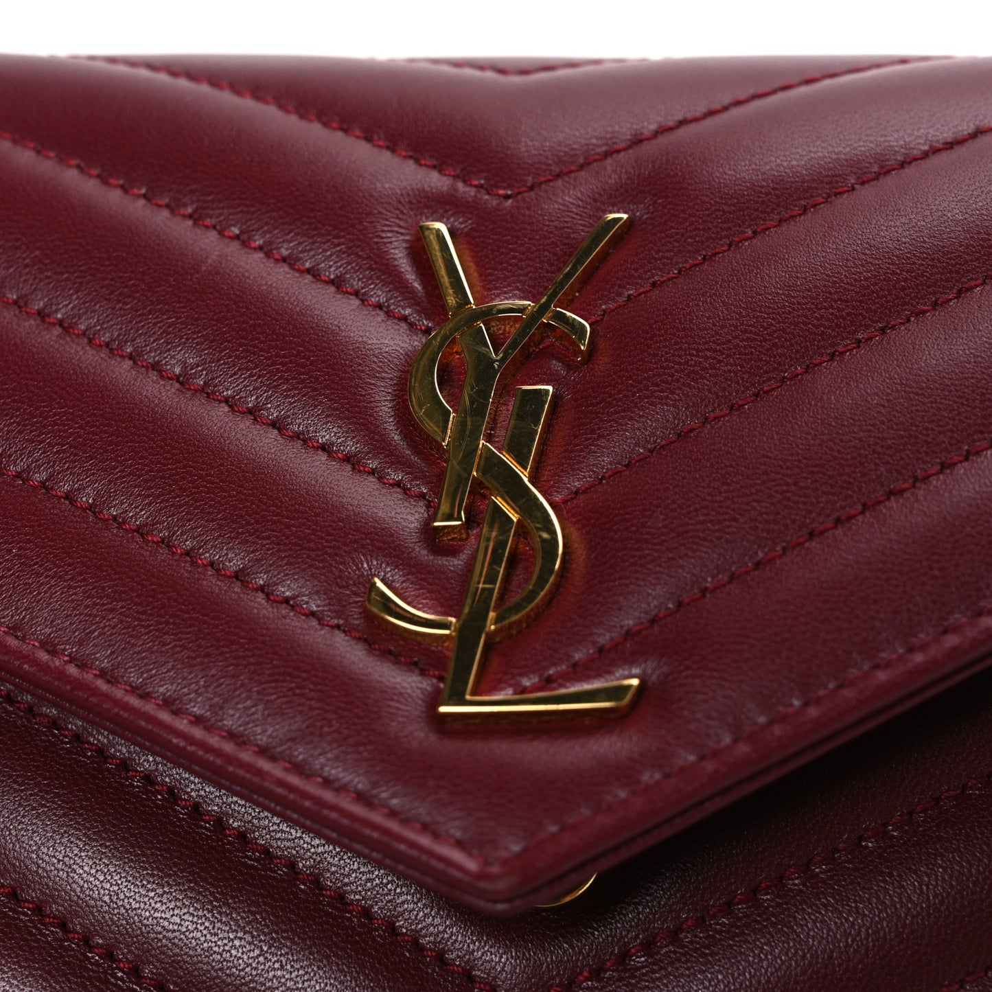 Calfskin Matelasse Chevron Monogram Envelope Chain Wallet Rouge Merlot