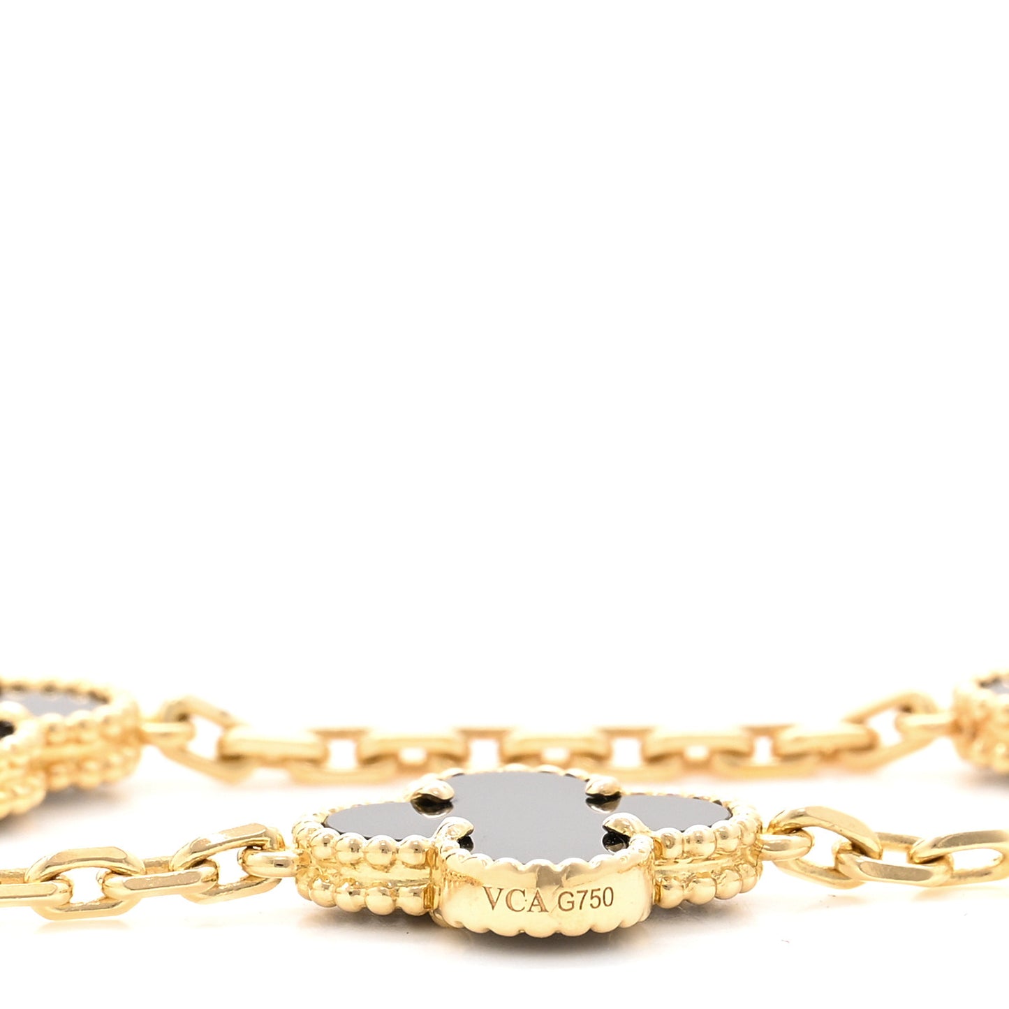 18K Yellow Gold Black Onyx 10 Motifs Vintage Alhambra Necklace