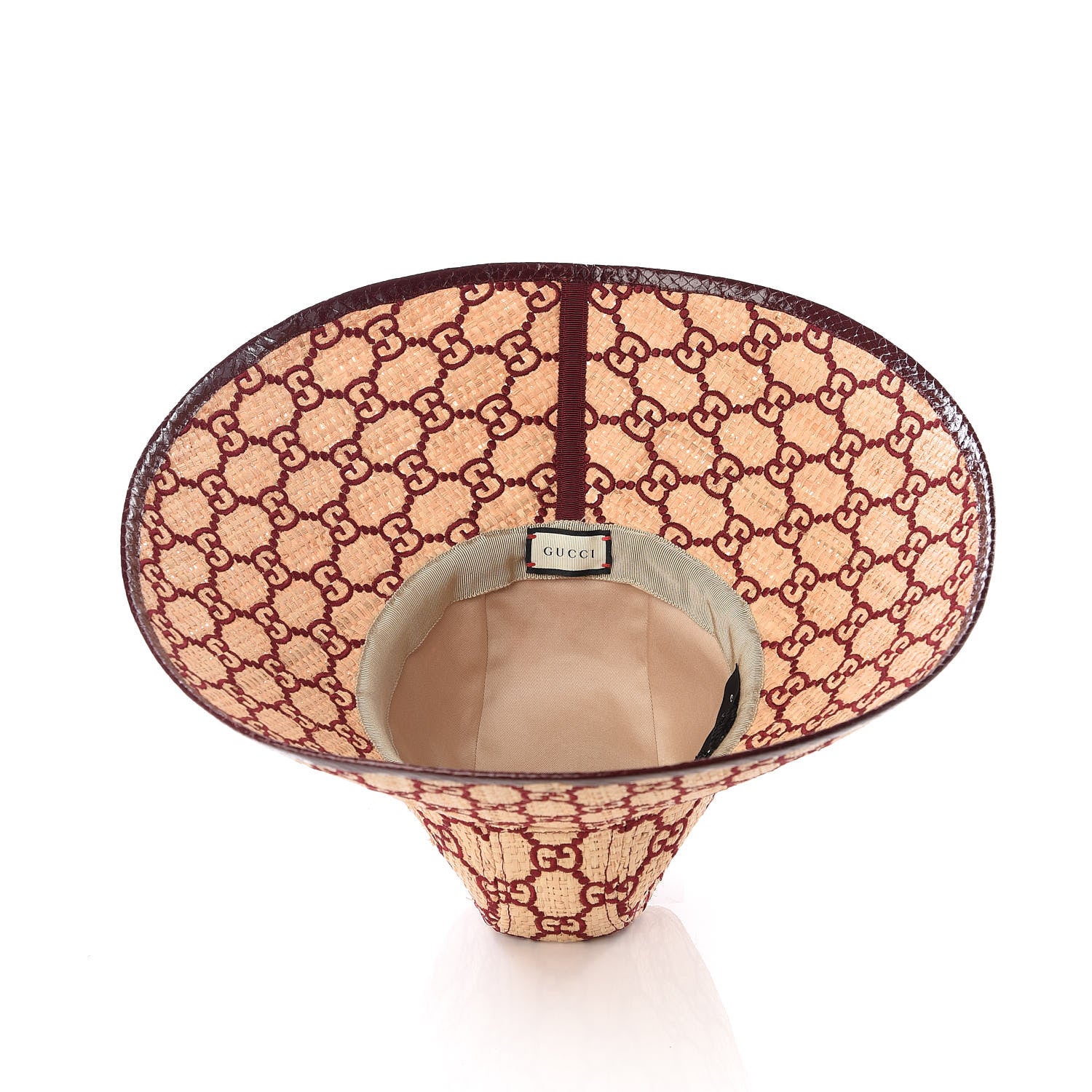 Gucci Raffia Elaphe GG Monogram Embroidered Wide Brim Hat Ivory Bordeaux 4 of 6