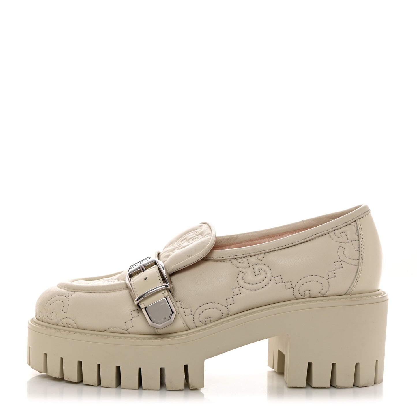 Nappa Cordovan Lux GG Matelasse Buckled Platform Lug Sole 60mm Loafers 36.5 Milk White