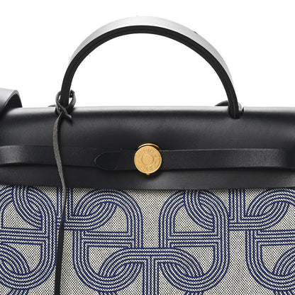 Hermes H Plume Canvas Vache Hunter Circuit 24 Herbag Zip Retourne 31 Bleu Royal Bleu Indigo Ecru 9 of 12