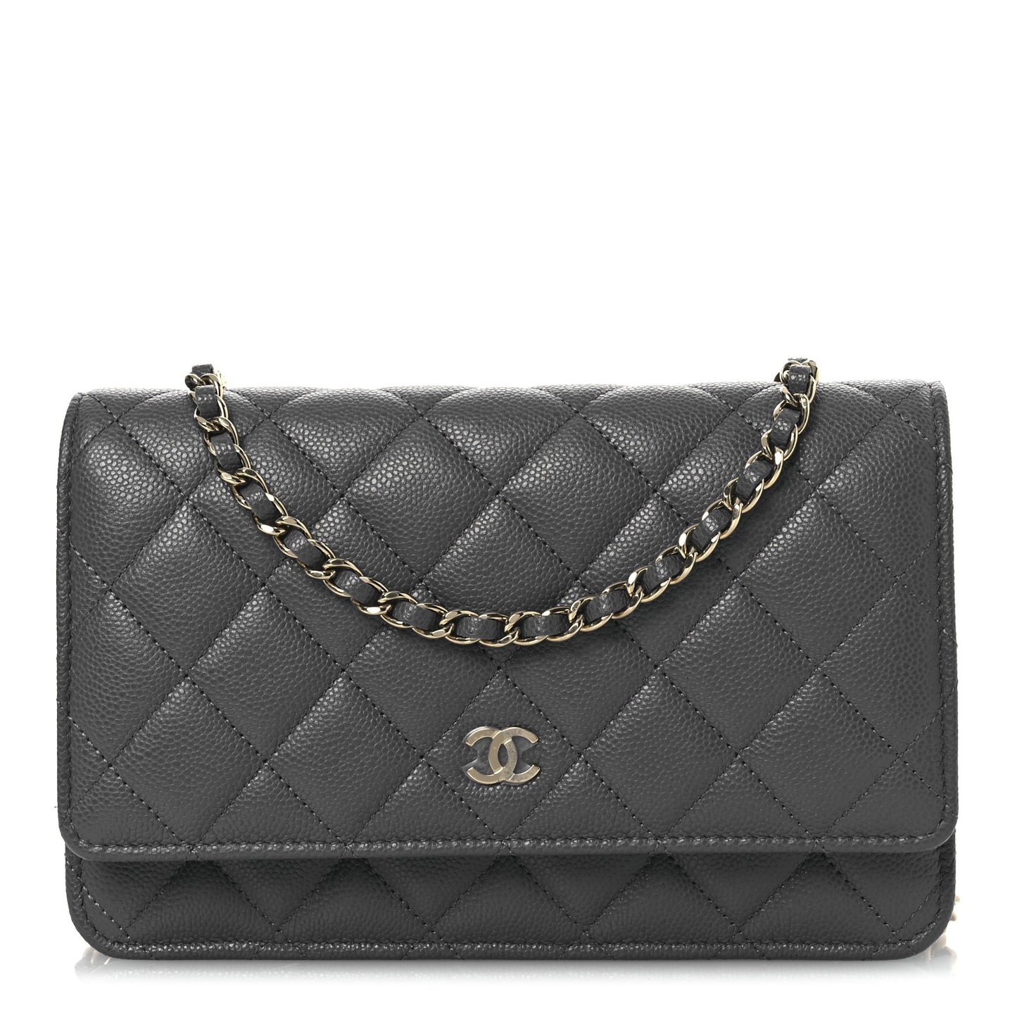 Caviar Quilted Wallet on Chain WOC Grey