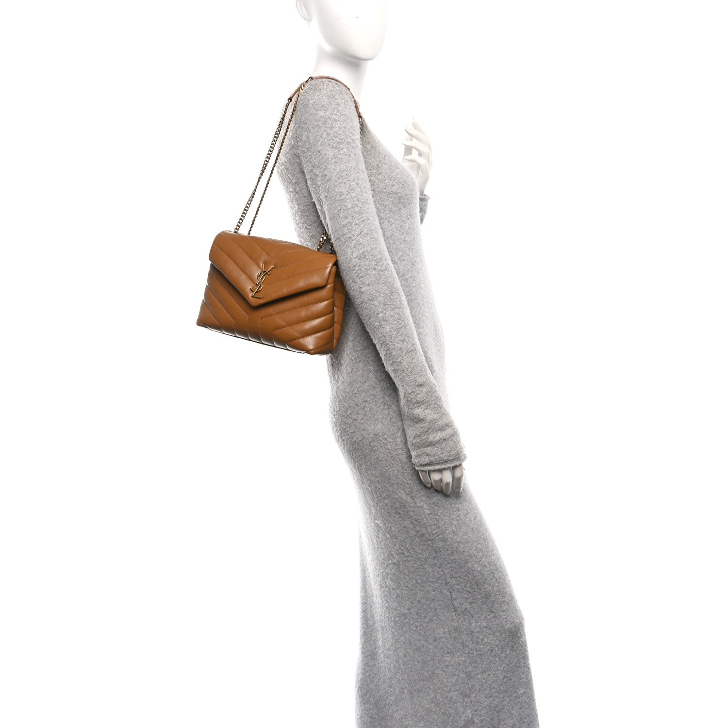 Saint Laurent Calfskin Y Quilted Monogram Small Loulou Chain Satchel Dark Natural 2 of 12