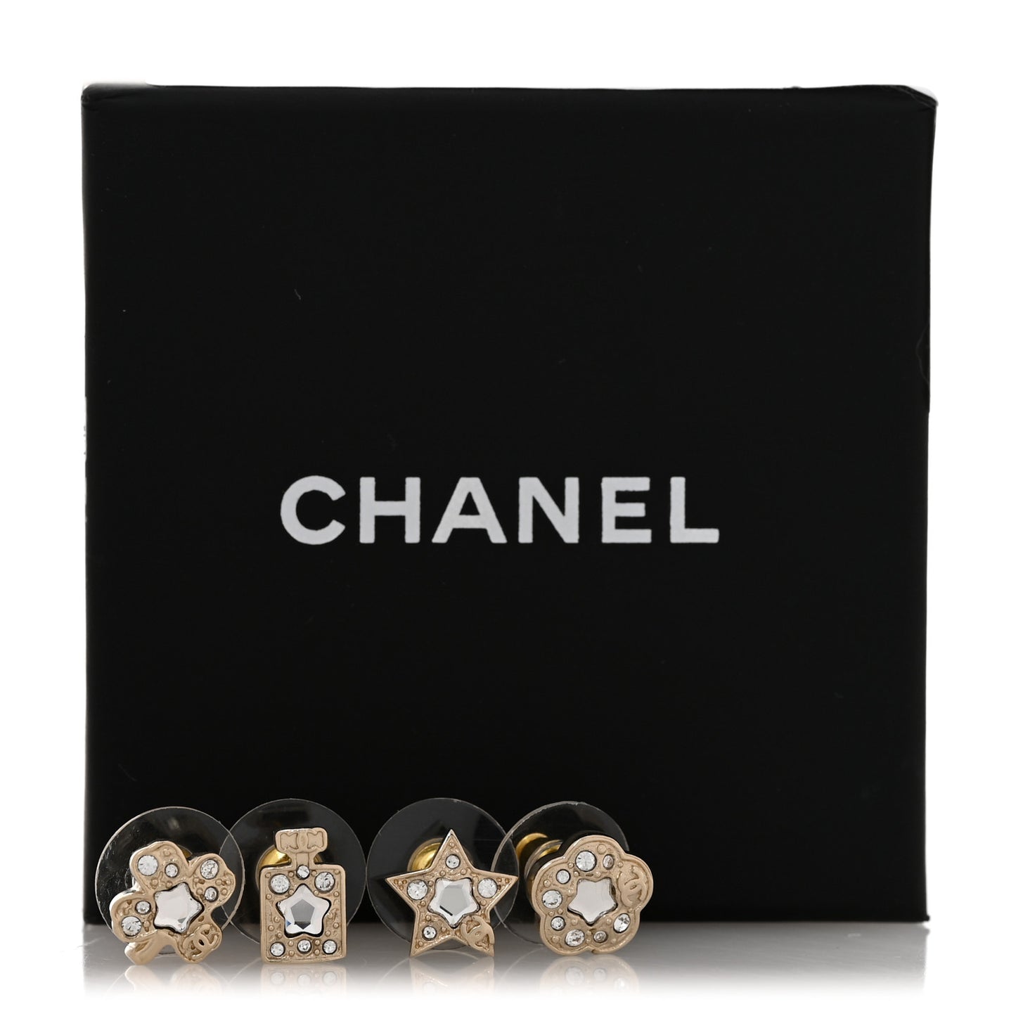 Metal Crystal Lucky Charms Earrings Set Light Gold