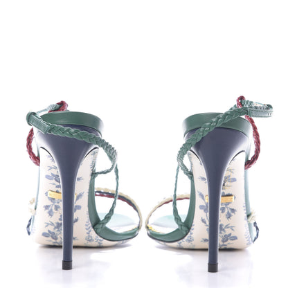 Gucci Malaga Kid Braided Haines High Heel Sandals 36.5 Emerald 5 of 10
