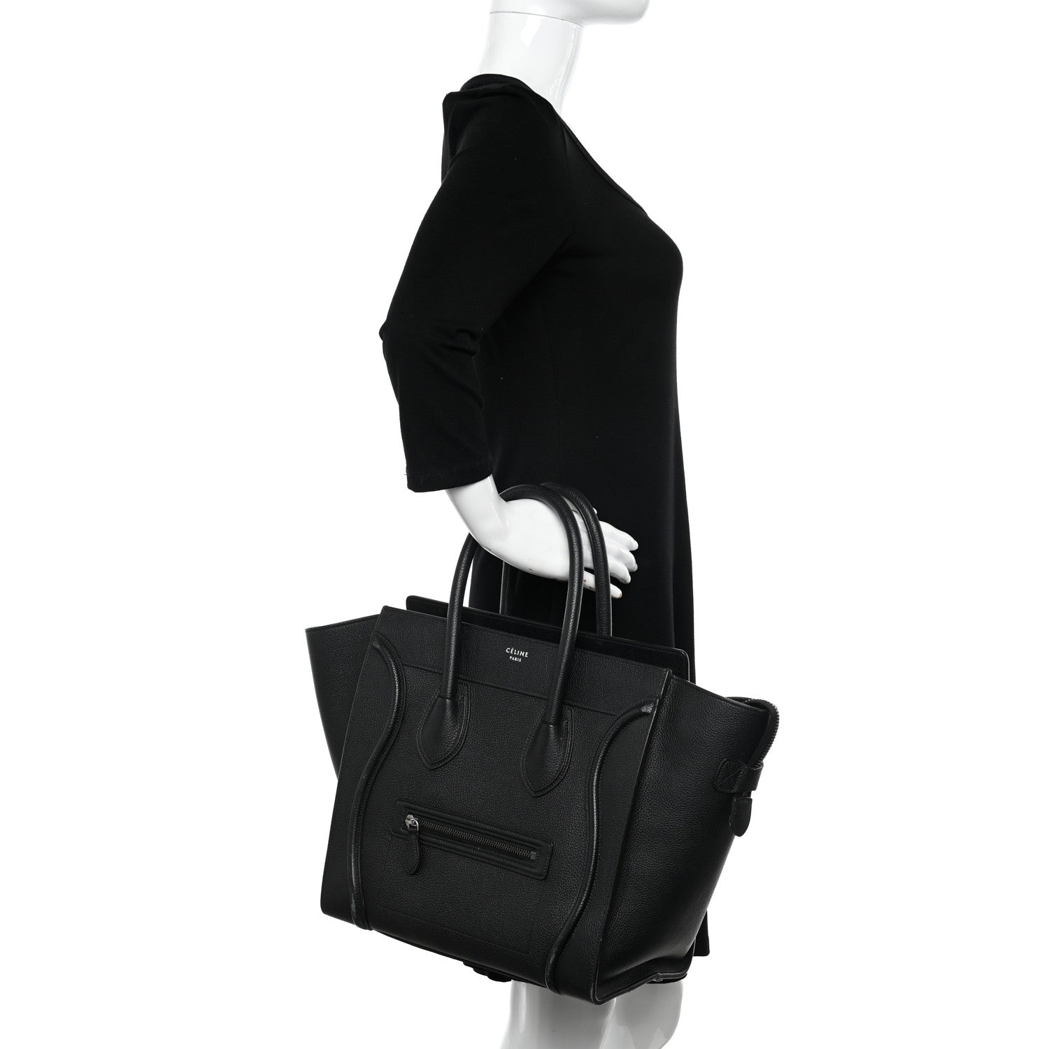 Celine Drummed Calfskin Mini Luggage Black 2 of 10