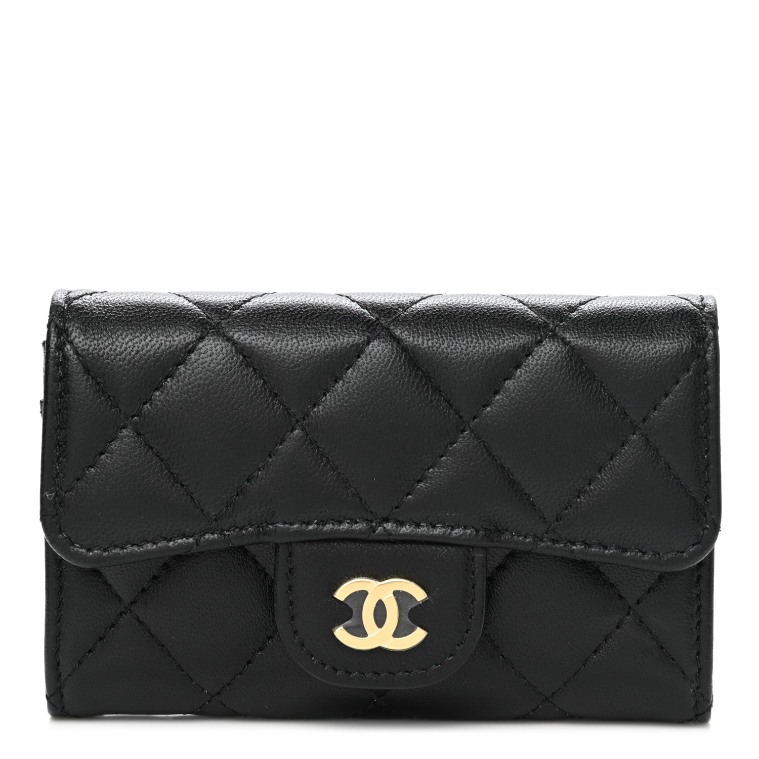 Chanel Lambskin Quilted Flap Card Holder Wallet Black 1 of 9