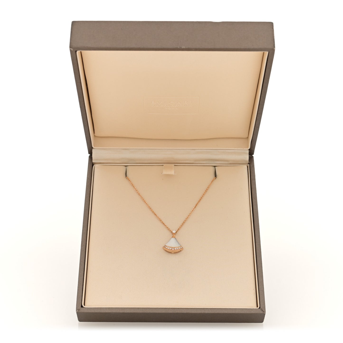 18K Rose Gold Diamond Mother of Pearl Divas' Dream Pave Pendant Necklace