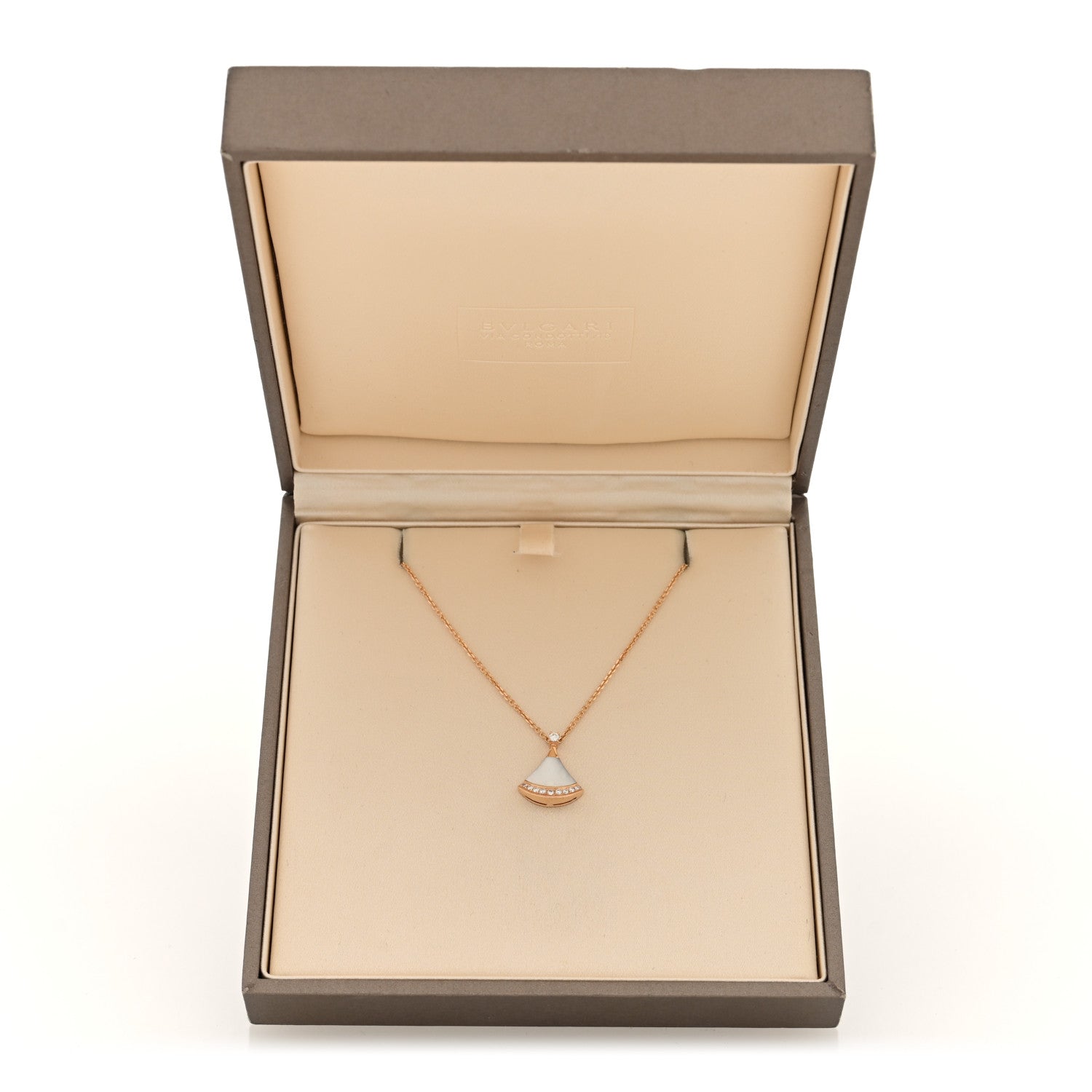 Bulgari 18K Rose Gold Diamond Mother of Pearl Divas' Dream Pave Pendant Necklace 5 of 5
