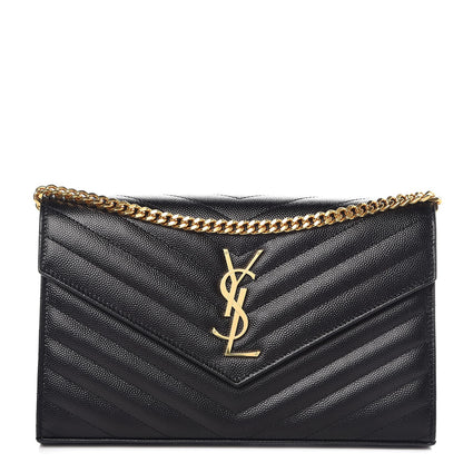 Saint Laurent Grain De Poudre Matelasse Chevron Monogram Chain Wallet Black 1 of 8