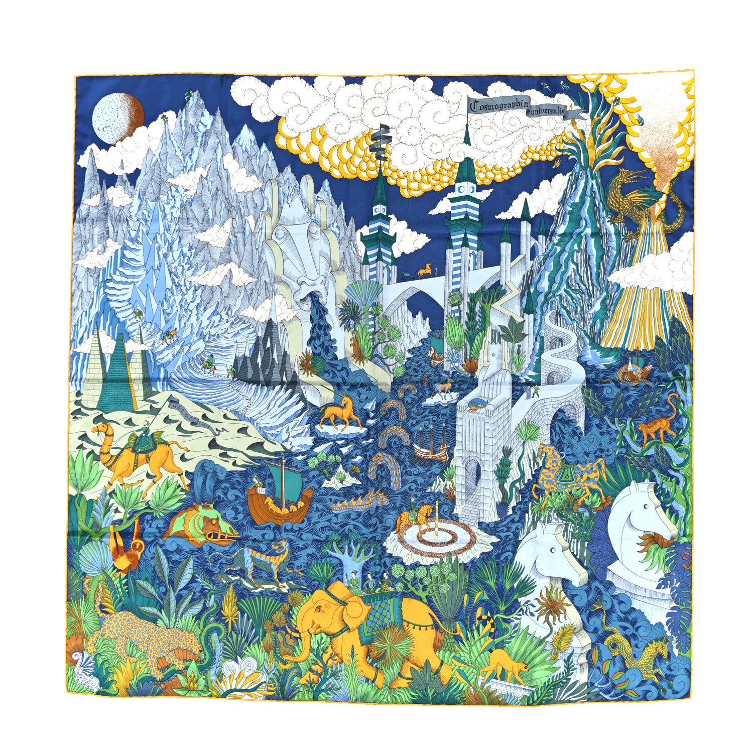 Hermes Silk Cosmographia Universalis Scarf 90 Bleu Nuit Vert Miel 1 of 4