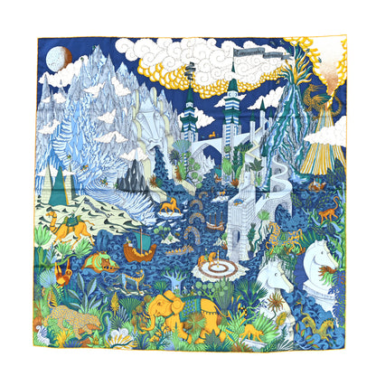Hermes Silk Cosmographia Universalis Scarf 90 Bleu Nuit Vert Miel 1 of 4