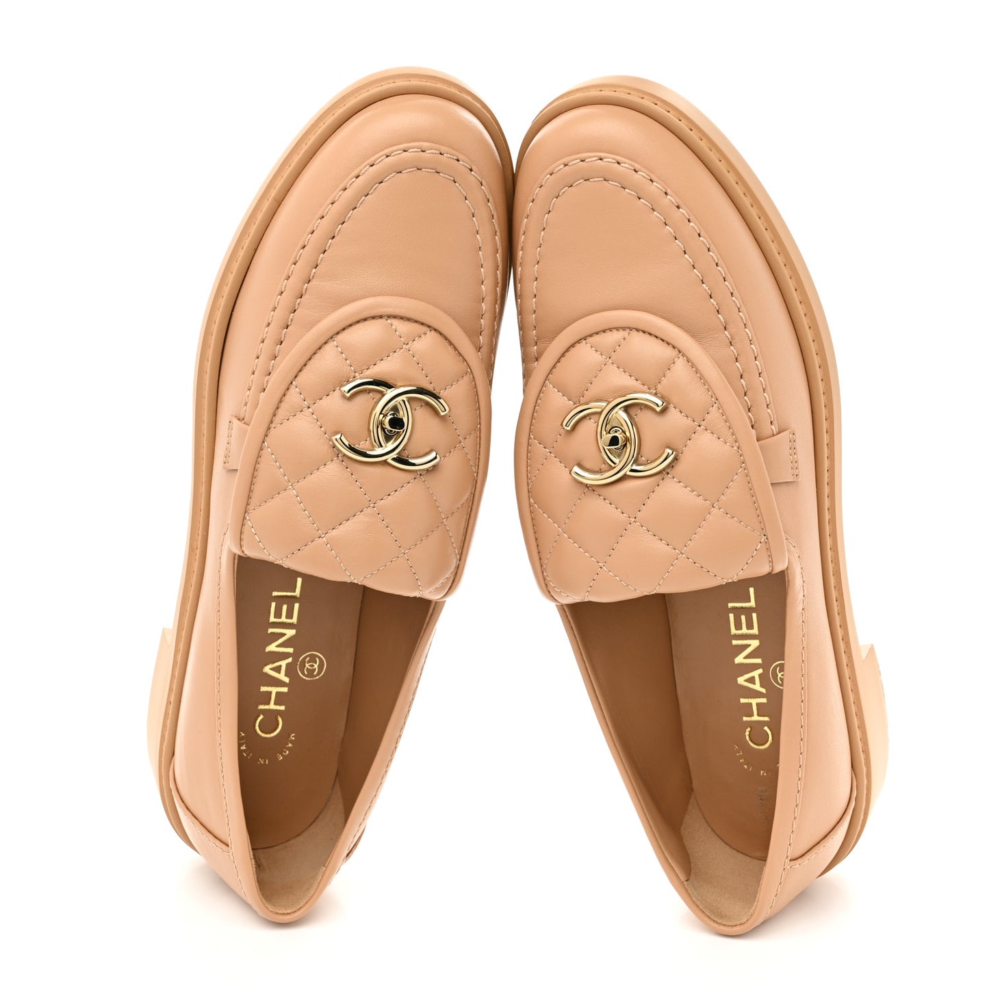 Lambskin Quilted CC Turnlock Moccasins 39.5 Beige