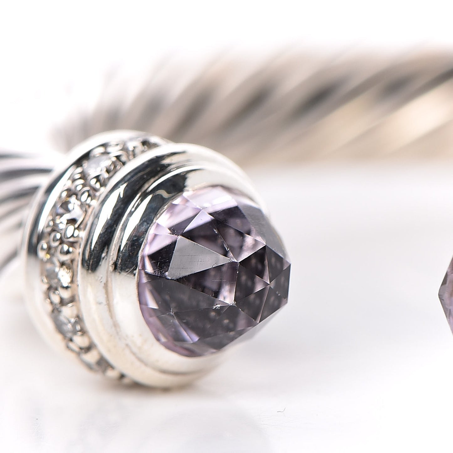 Sterling Silver Diamond Amethyst 7mm Cable Classics Bracelet