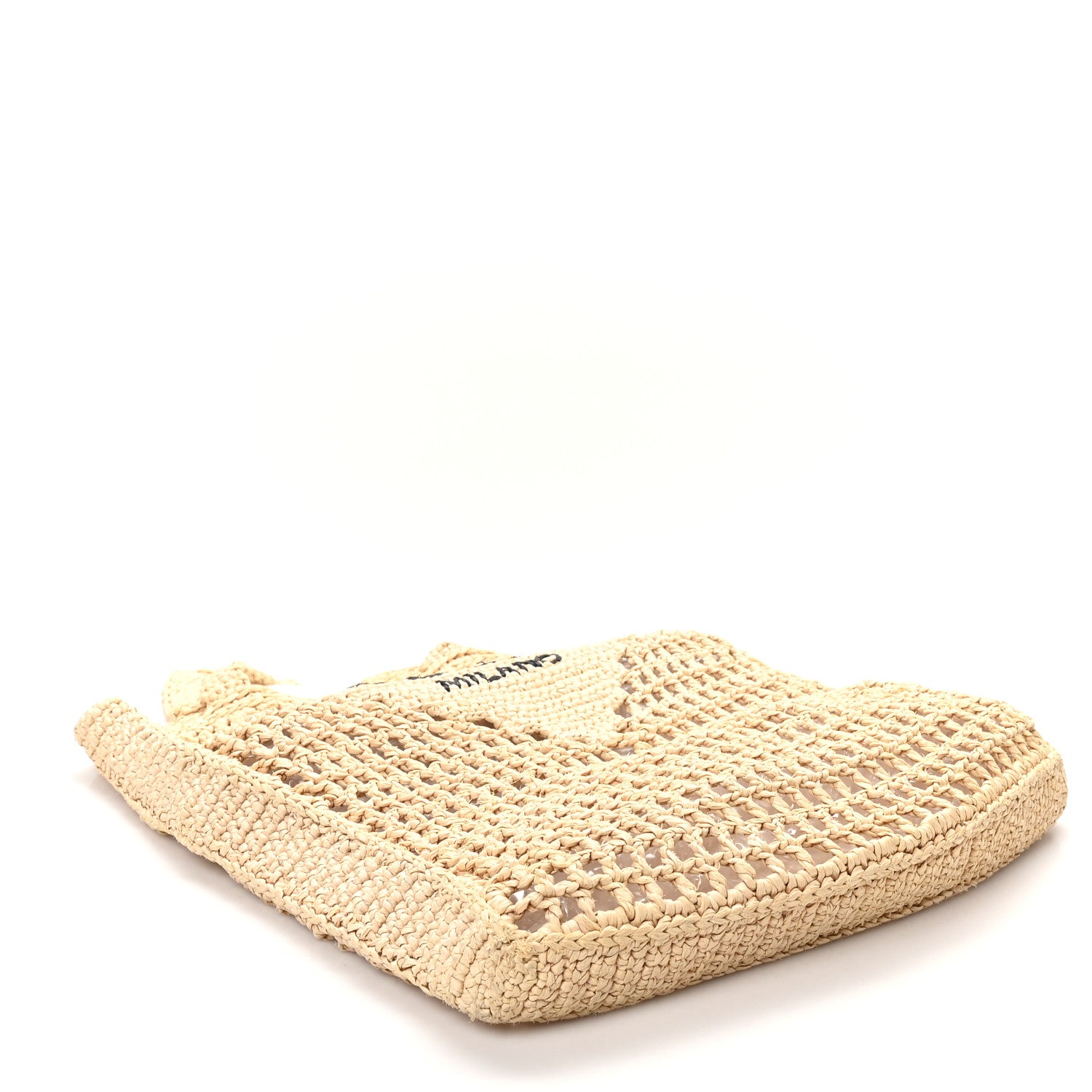 Prada Yarn Raffia Effect Crochet Logo Embroidered Tote Bag Naturale 4 of 9