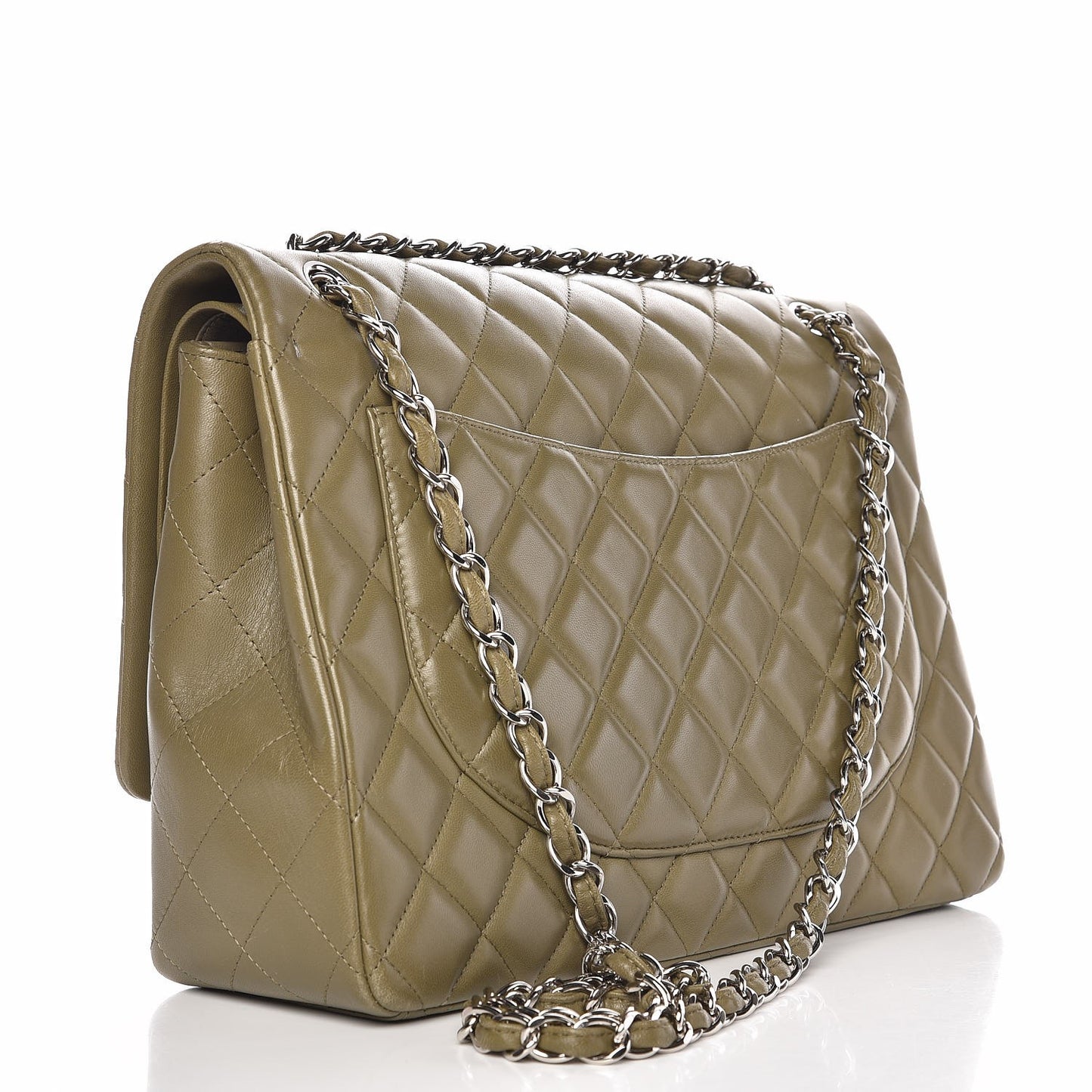 Lambskin Quilted Maxi Double Flap Green