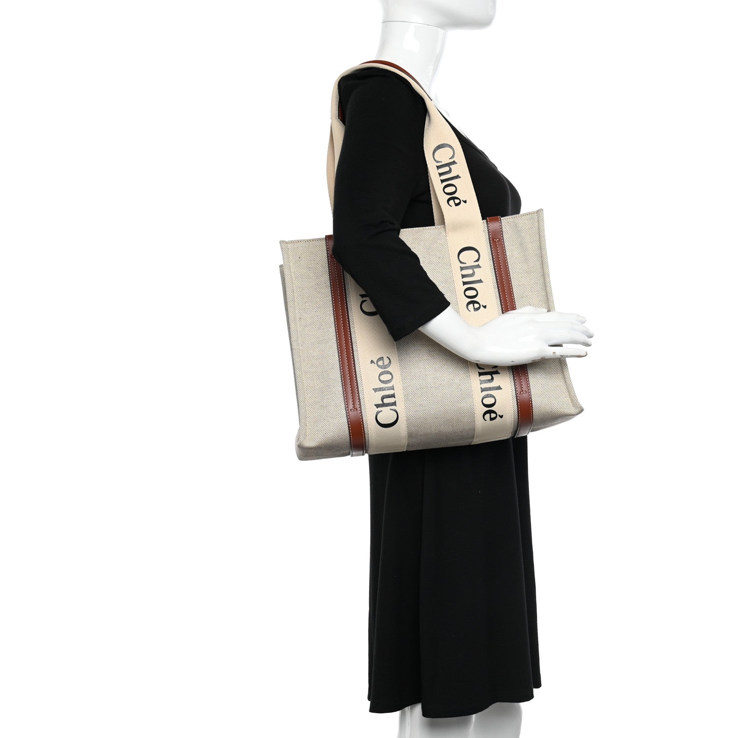 Chloe Cotton Calfskin Medium Woody Ribbon Tote White Brown 2 of 13