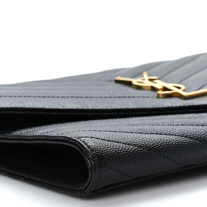 Saint Laurent Grain De Poudre Matelasse Chevron Monogram Envelope Clutch Black 8 of 9
