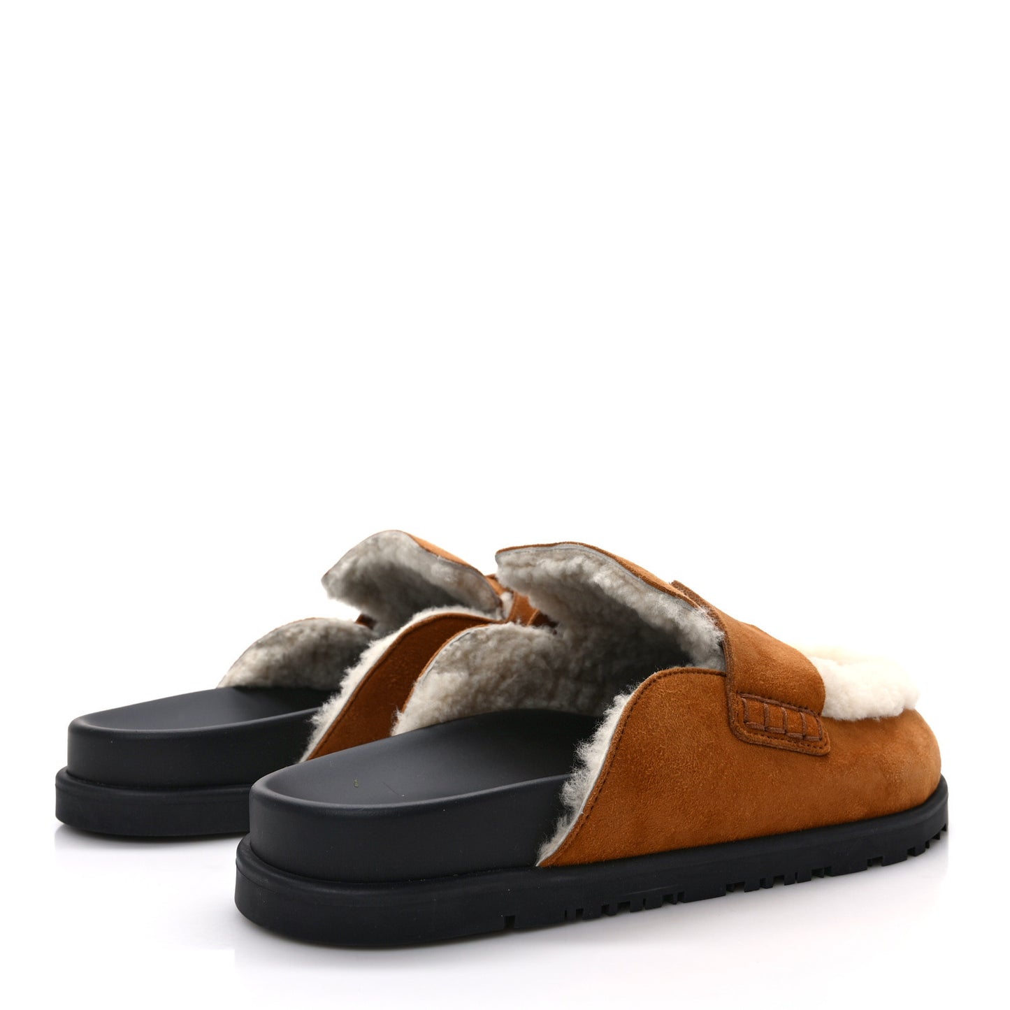 Suede Goatskin Shearling Go Mules 38 Beige Kraft Ecru