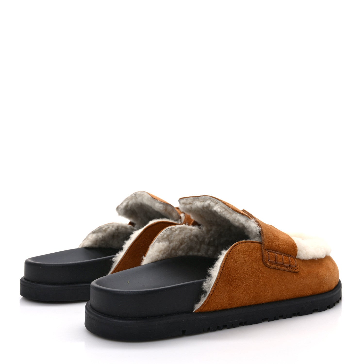 Hermes Suede Goatskin Shearling Go Mules 38 Beige Kraft Ecru 4 of 8