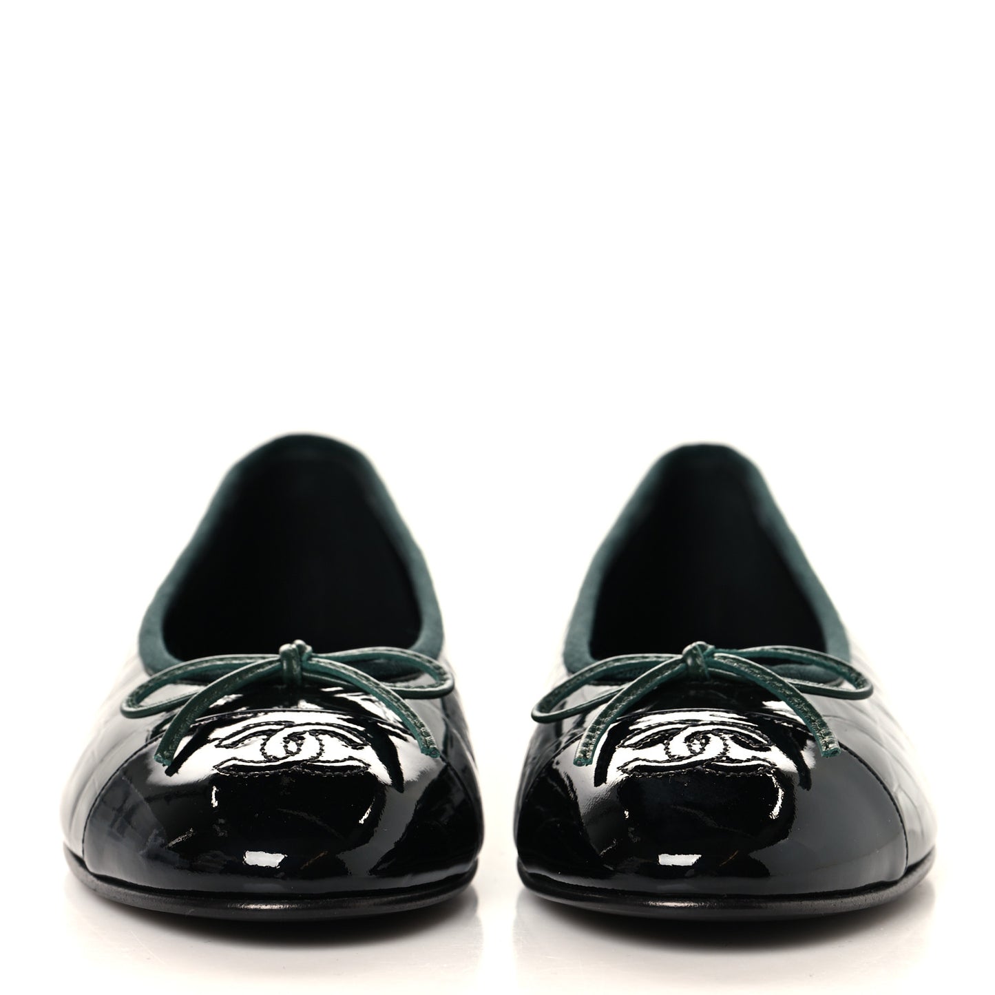 Patent Calfskin Crocodile Embossed Ballerina Flats 38 Dark Green Black
