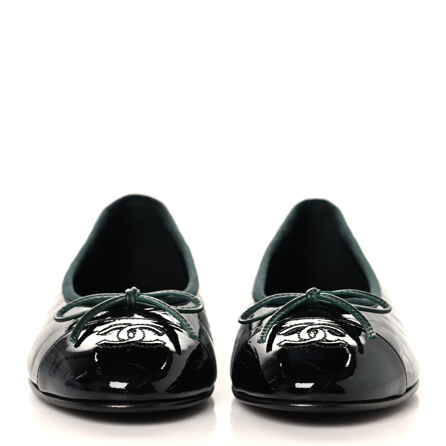 Chanel Patent Calfskin Crocodile Embossed Ballerina Flats 38 Dark Green Black 3 of 10