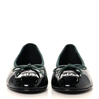 Chanel Patent Calfskin Crocodile Embossed Ballerina Flats 38 Dark Green Black 3 of 10