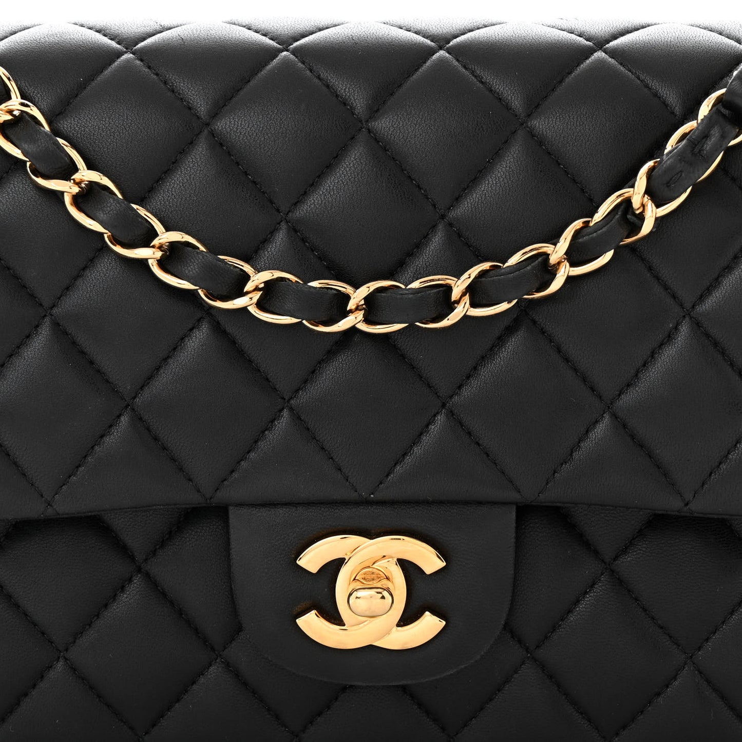 Lambskin Quilted Medium Double Flap Black
