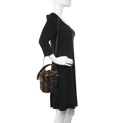 Fendi Shearling Vitello Dolce F is Fendi Macro FF 1974 Mini Mon Tresor Bucket Bag Tobacco Black 2 of 11
