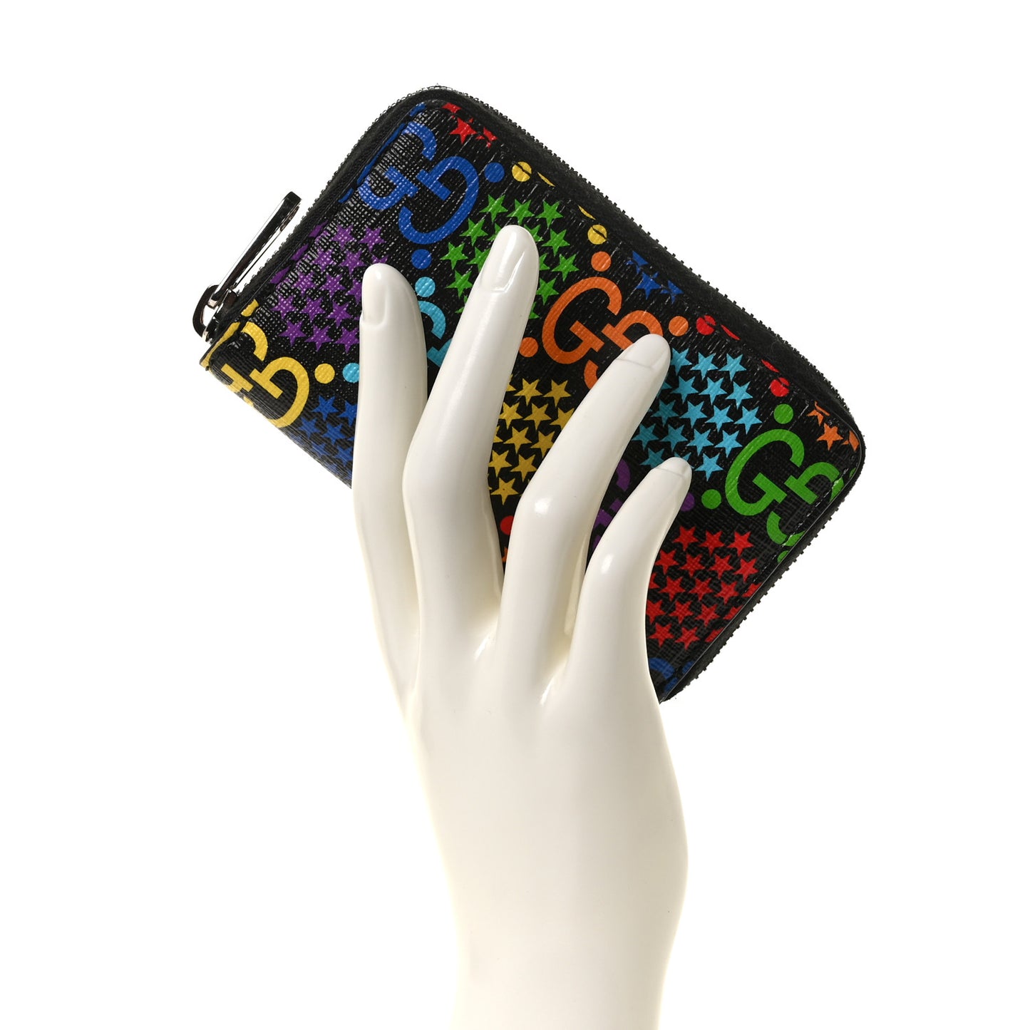 GG Supreme Monogram Psychedelic Zip Around Card Case Wallet Black