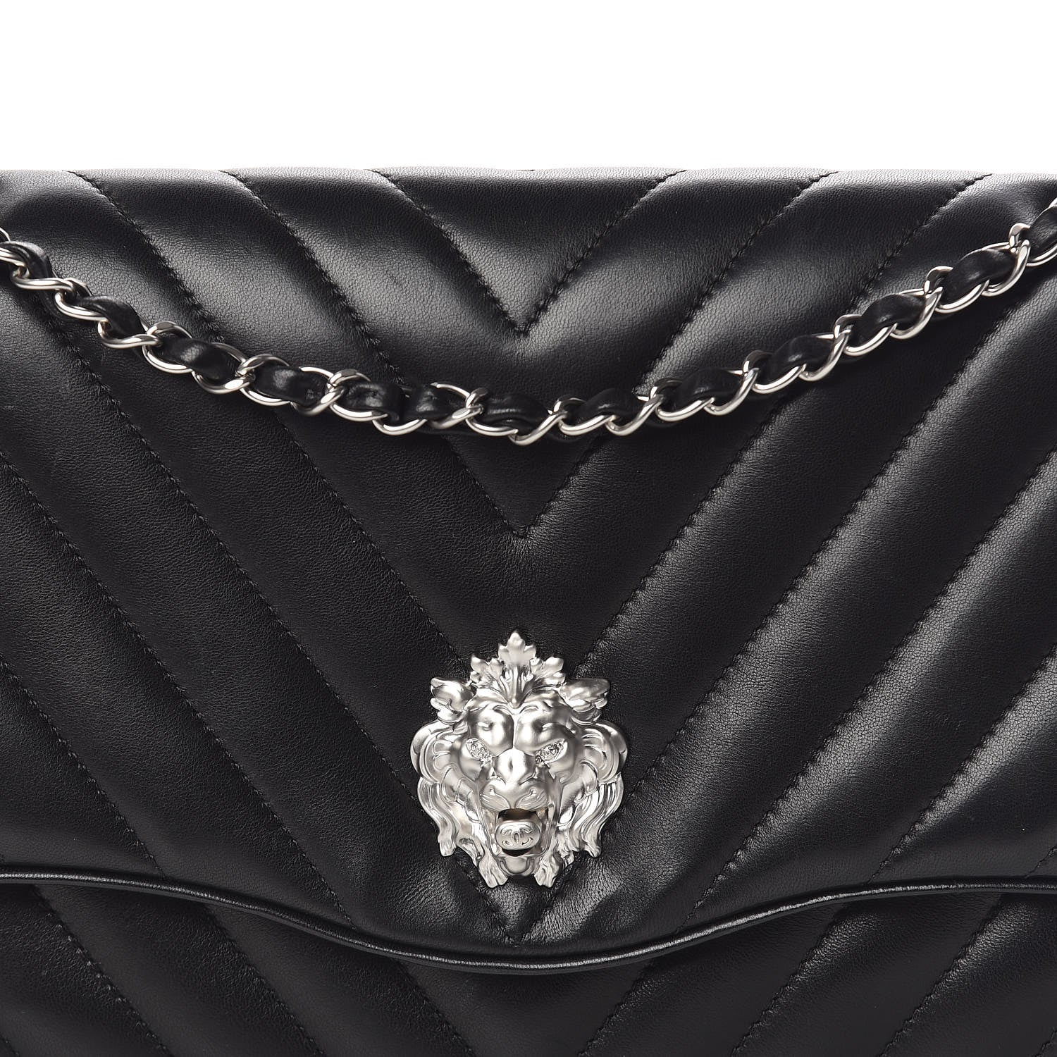 Chanel Lambskin Chevron Jumbo Leo Lion Flap Black 10 of 19