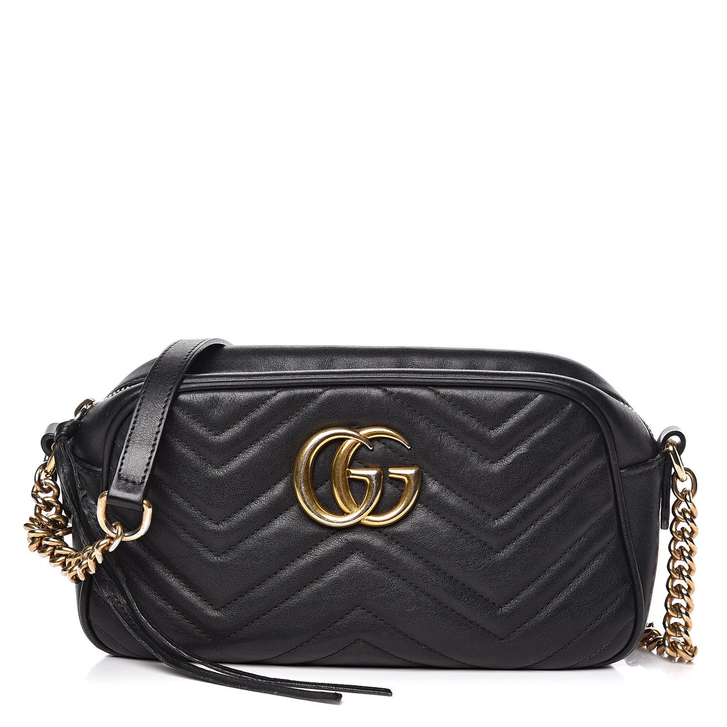Calfskin Matelasse Small GG Marmont Chain Shoulder Bag Black